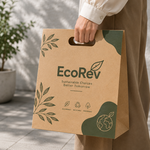 Bolsa Rectangular de Papel Kraft Biodegradable y Ecológica Personalizada con Asas Troqueladas para Empresas y Compras - Product Image 2