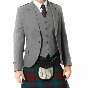 Chaqueta de lana gris con diseño Argyle de Ventoria Enterprises para invierno, con logo frontal y chaleco, ideal para bodas escocesas, venta al por mayor. - Product Image 2