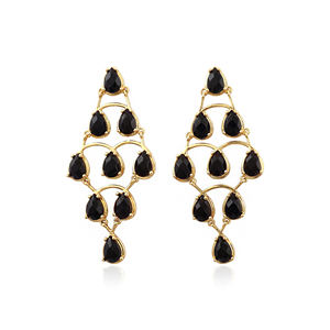 Boucles d'oreilles pendantes de luxe en onyx noir, multi-pierres, légères, plaquées or 18 carats, en laiton, style mode, mariage, néo-gothique - Product Image 1