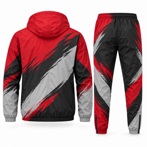 Ensemble survêtement streetwear personnalisé en nylon avec veste zippée et pantalon de survêtement patchwork pour la vente en gros - Product Image 2