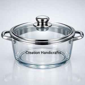 Casserole en verre résistant à la chaleur avec couvercle en acier inoxydable |   Pot de cuisson et de service transparent pour usage domestique et hôtelier - Product Image 1