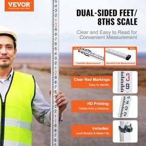 Asta Telescopica in Lega di Alluminio da 16 Piedi/8 Sezioni, Asta di Livellamento a Doppia Faccia da 1/8 Pollici per Misurazioni di Livello - Product Image 2