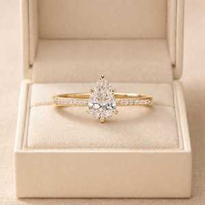 Bague de fiançailles et de mariage classique pour femme en or massif 10k 14k 18k, sertie de diamants de laboratoire taille poire et taille ronde, pureté E Clarity VVS - Product Image 5