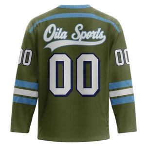 Camiseta Deportiva de Hockey sobre Hielo Sublimada en Verde Oliva y Azul para Hombre, Cuello en V, Manga Larga, Ropa Deportiva de Poliéster para Equipos - Product Image 2