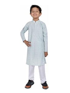 Ensemble Kurta Pyjama Garçon en Rayonne Bleu Clair, Manches Longues, Coupe Classique, Tenue Traditionnelle Ethnique pour Mariage et Fêtes - Product Image 3