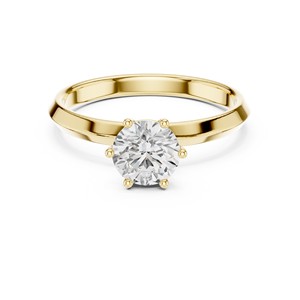 Bague de fiançailles solitaire en or jaune avec diamant rond taille brillant pour femme, style classique - Product Image 2