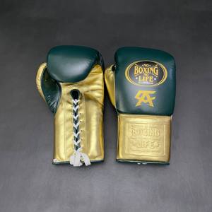 Guantes de Boxeo Profesionales de Alta Calidad en Cuero Genuino Dorado y Verde, Sin Boxeo No Hay Vida, Personalizados para Entrenamiento y Combate CP-BG-125 - Product Image 1