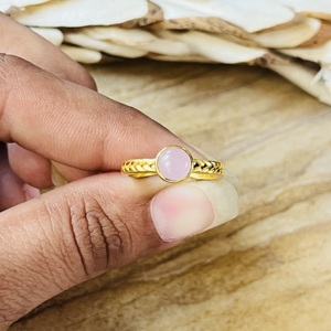 Modern Style Boho <b>Braided</b> Ring Dainty Brass Jewelry For Women 18k Gold Plated Rose Quartz Minimalist Ring For Wholesale/OEM/ODM - Product Image 2