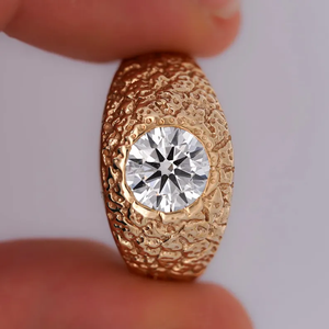 Bague de cocktail vintage en or 10 carats avec diamant rond naturel serti clos, motif floral, bague de fiançailles pour femme - Product Image 3