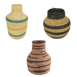 Jarrón de hierba marina con diseño de rayas y costuras hechas a mano, jarrón floral para decoración de mesa, jarrón para plantas sin marco - Product Image 1