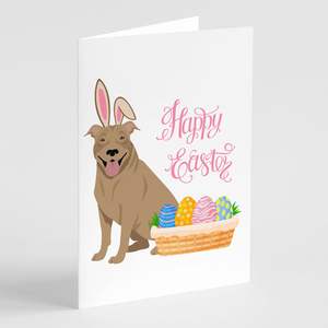 Whimsical A7 Size 5x7 Blank Note <b>Cards</b> <b>Pack</b> of 8 <b>Easter</b> Greeting <b>Cards</b> with Envelopes Featuring Fawn Pit Bull Terrier - Product Image 1