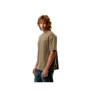Camiseta Extra Grande Verde Oliva para Hombre, Informal, de Manga Corta, Lisa, Teñida, con Cuello Redondo - Product Image 3