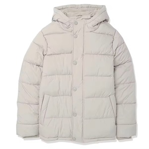 Men's Light Gray Hooded Puffer <b>Jacket</b> Casual Winter Wear Polyester Shell Windproof Regular Fit Button Closure - Product Image 4