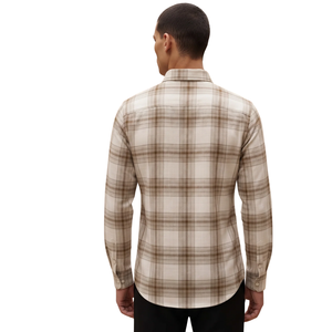 Beige Brown Plaid Men Flannel Shirt Long Sleeve Button Down Checkered Casual Shirt Soft <b>Brushed</b> Fabric <b>Outdoor</b> Streetwear - Product Image 1