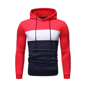 Nouveau sweat à capuche pour homme, coupe ajustée, tricoté, à manches longues, style décontracté, color block (rouge, blanc, marine), respirant, pour l'automne - Product Image 1