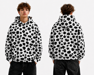 Sweat-shirt à capuche unisexe en molleton épais avec imprimé léopard numérique, logo personnalisé sur le devant, poche, style streetwear, hiver - Product Image 2