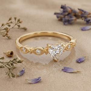 Heart Cut Moissanite Promise <b>Ring</b> Vintage Milgrain Engagement <b>Ring</b> for Women 14K Gold Minimalist <b>Ring</b> - Product Image 2
