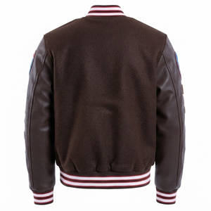 Brown Wool Body PU <b>Leather</b> Sleeves Varsity <b>Jacket</b> Custom Embroidered Patches Vintage Streetwear Letterman Coat Unisex Winter Out - Product Image 2