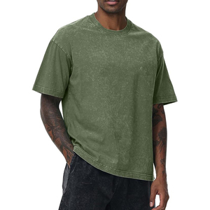 T-shirt Homme Vintage en Coton Lourd Tricoté Vert Olive Uni, Écologique, Anti-boulochage, Respirant, Coupe Slim, Style Y2K Streetwear - Product Image 2