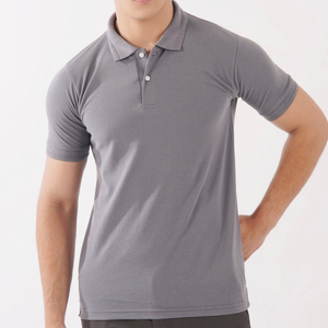 Chemise grise à manches courtes pour homme, en jersey piqué tricoté, design uni décontracté, respirante, séchage rapide, service OEM, coupe classique - Product Image 2