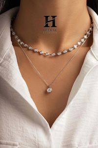 สร้อยคอเทนนิสเพชรทรงกลมหรูหรา ประดับขอบเพชร ทองคำขาว 14K พร้อมสร้อยคอแบบโชคเกอร์ สำหรับผู้หญิง เครื่องประดับคุณภาพสูง ขายส่ง - Product Image 5