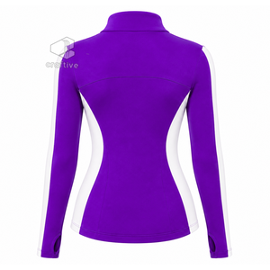 NCNW Women's Purple Workout <b>Set</b> With <b>White</b> Contrast Side Panels Stand Collar Full Zip Jacket High Waist Leggings Activewear <b>Set</b> - Product Image 3