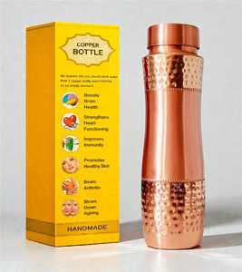 Copper Water Bottle 1000ml Hammered Design Portable Minimalist Style Home Use By World Craft Impex - Product Image 3