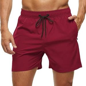 Shorts de Color Granate Liso Unisex, Shorts de Baño con Cordón para Verano y Playa, Trajes de Baño con Cintura Elástica, Venta al Por Mayor - Product Image 1