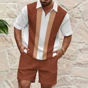 Ensemble T-shirt et Short Homme Sport Décontracté Col Polo Zippé Qualité Boutique Coupe Ample Respirant avec Cordon de Serrage pour l'Été - Product Image 1