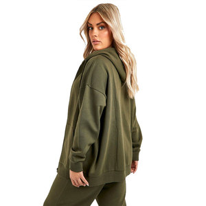 Sweat-shirts pour femmes à manches longues, faible MOQ, en molleton de coton respirant, à fermeture éclair, à motif uni, décontractés - Product Image 6