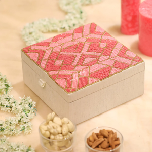 Pink Lattice Beaded Jewelry Box Hand Embroidered Glass Bead Storage <b>Case</b> Luxury Craft Factory Wholesale - Product Image 3
