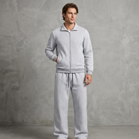 Ensemble de survêtement gris pour homme, en polyester, couleur unie, décontracté, pour l'automne, coupe régulière, col semi-zippé, avec passant pour serviette latéral et fermeture avant