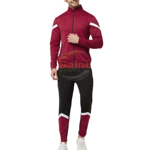 Men's Maroon Vintage Color Blocking Tracksuit Set Hooded Collar Zip-Up <b>Jacket</b> and Pants Quick Dry 100% Cotton Sportswear - Product Image 1
