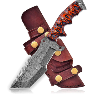 Cuchillo de Caza y Supervivencia de Acero de Damasco Hecho a Mano, Nuevo, con Mango de Cuerno de Toro, Hoja Fija de Espiga Completa de 6 Pulgadas, Ambidiestro y Duradero - Product Image 1