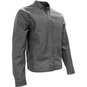 Chaqueta de Cuero para Hombre, Corte Ajustado, Piel de Vacuno Genuina con Grabado de Avestruz, Cuello Camisero, Cierre de Cremallera Resistente, Directo de Fábrica - Product Image 4