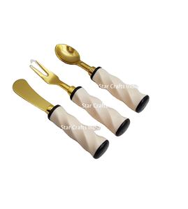 Juego de Cubiertos de Acero Inoxidable con Mango de Resina de Madera de Mango, Diseño Nuevo, con Cuchara, Tenedor y Cuchillo Plateados, Juego de 3 - Product Image 1