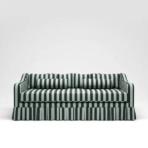 Sofá Moderno de Lujo Estilo Regency con Tela a Rayas, Clásico Tuxedo de Respaldo Alto, Sofá de 3 Plazas con Falda Plisada y Cojines Decorativos - Product Image 2