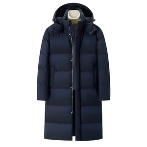Chaqueta Larga con Capucha para Hombre, Ecológica, de Color Sólido, con Cierre Frontal, Informal, Acolchada, de Poliéster, Corte Recto - Product Image 1