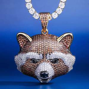 Colgante de Cabeza de Mapache Chapado en Oro con Micro Pavé de Diamantes de Imitación, Joyería de Estilo Hip Hop, Regalo Unisex - Product Image 5