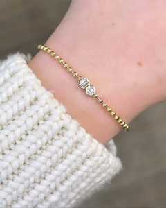 Toi Et Moi Diamond Ball Beaded <b>Bracelets</b> Custom 10K 14K <b>Solid</b> Gold Lab Round CVD Emerald Cut Minimalist Luxury Women's Jewelry - Product Image 6