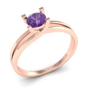 เครื่องประดับ REYES แหวนทองคำขาว 14K ประดับพลอยอเมทิสต์ทรงกลม 0.5 กะรัต สำหรับผู้หญิง แหวนพลอยเดี่ยวสำหรับเป็นของขวัญวันเกิด - Product Image 2