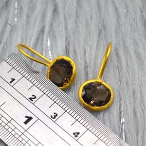 Pendientes Colgantes de Plata de Ley 925 con Cuarzo Ahumado Marrón Natural, Corte Facetado en Forma de Pera, Chapados en Oro de 18K, Estilo Minimalista - Product Image 5