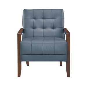 Poltrona Moderna in Pelle Blu con Finitura in Legno di Noce, Arredamento per Soggiorno - Product Image 2