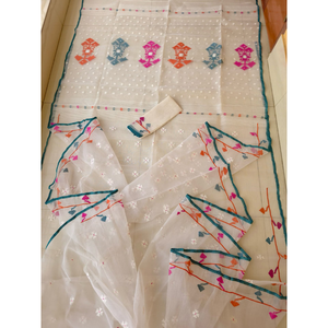 Sari Jamdani pour femmes, en coton traditionnel, imprimé numériquement avec des motifs floraux ethniques, protection solaire, séchage rapide, toutes saisons, FestDeals - Product Image 5