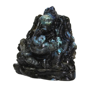 งานแกะสลักพระพิฆเนศด้วยมือจากหินลาบราโดไรต์ควอตซ์ วัสดุจากอินเดีย - Product Image 5