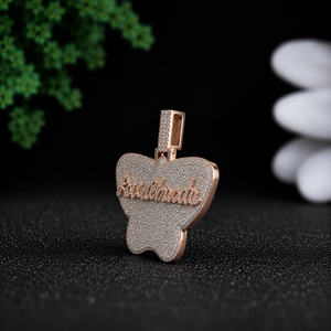 Phoenix Enterprises Custom Butterfly <b>Name</b> VVS Moissanite Pendant Necklace 925 Sterling Silver Rose Gold Plated Free Rope <b>Chain</b> - Product Image 5