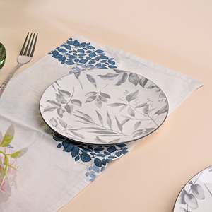 Service de table en grès gaufré de luxe couleur ivoire, compatible micro-ondes, avec assiettes et tasses en porcelaine ABS, emballage en boîte - Product Image 1