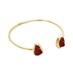 Brazalete de Plata de Ley 925 con Granate en Bruto |   Pulsera Apilable de Piedras Preciosas Chapada en Oro con Piedra de Nacimiento de Enero para Mujer - Product Image 1