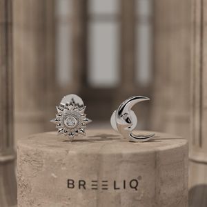 Pendientes de Oro de 14k con Diamantes Sol y Luna, Pendientes Celestiales Desiguales para Mujer, Diamantes de Laboratorio VVS2 G, Joyería Fina, Regalo Único - Product Image 1