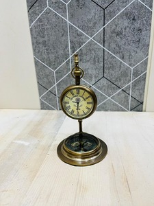 งานฝีมือโบราณ นาฬิกาตั้งโต๊ะทองเหลืองสมัยใหม่ พร้อมเข็มทิศ ทำด้วยมือ ของตกแต่งโต๊ะสไตล์ทะเลแบบพกพา - Product Image 6